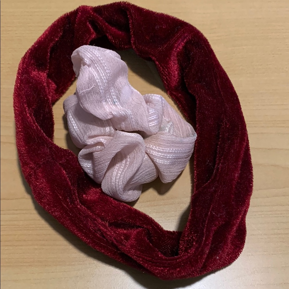 Red Velvet and Pink Scrunchie Set